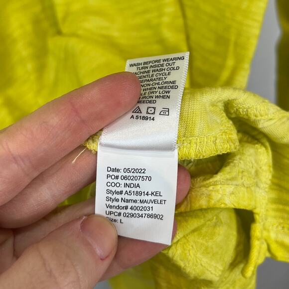 LOGO by Lori Goldstein Distressed Cotton Top w Embroidery Key Lime Yellow Size L - Picture 9 of 10